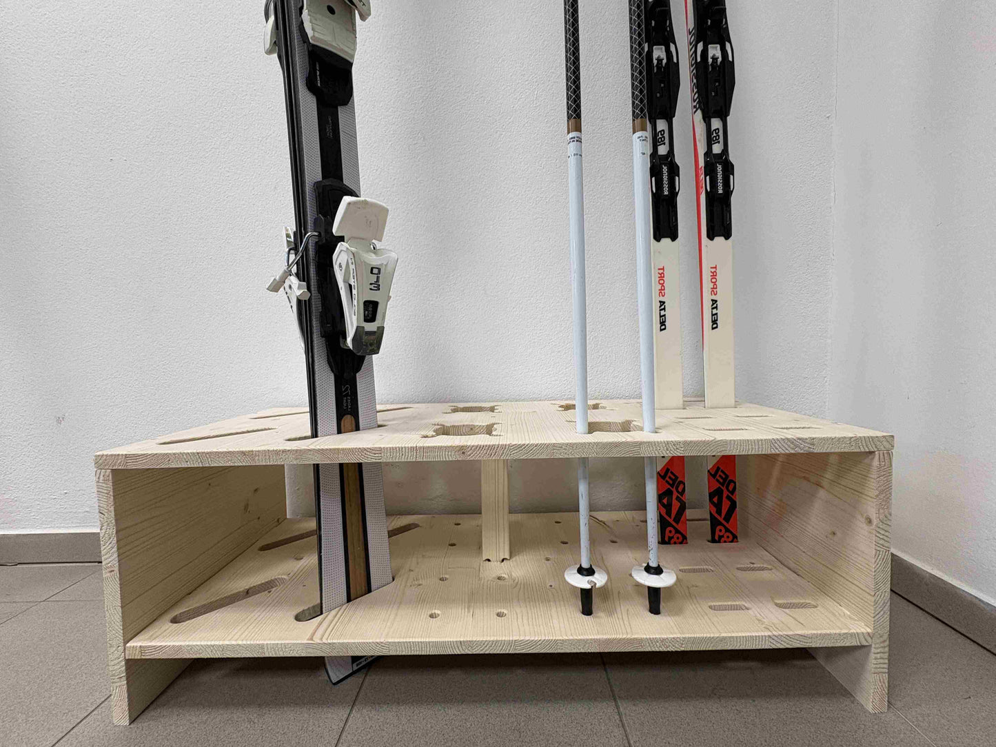 Kombinierter Skiständer für Skier, Langlaufski und Skistöcke - Naturfarbe